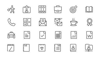 Office workspace elements - thin line web icon set. Outline icons collection. Simple vector illustration.