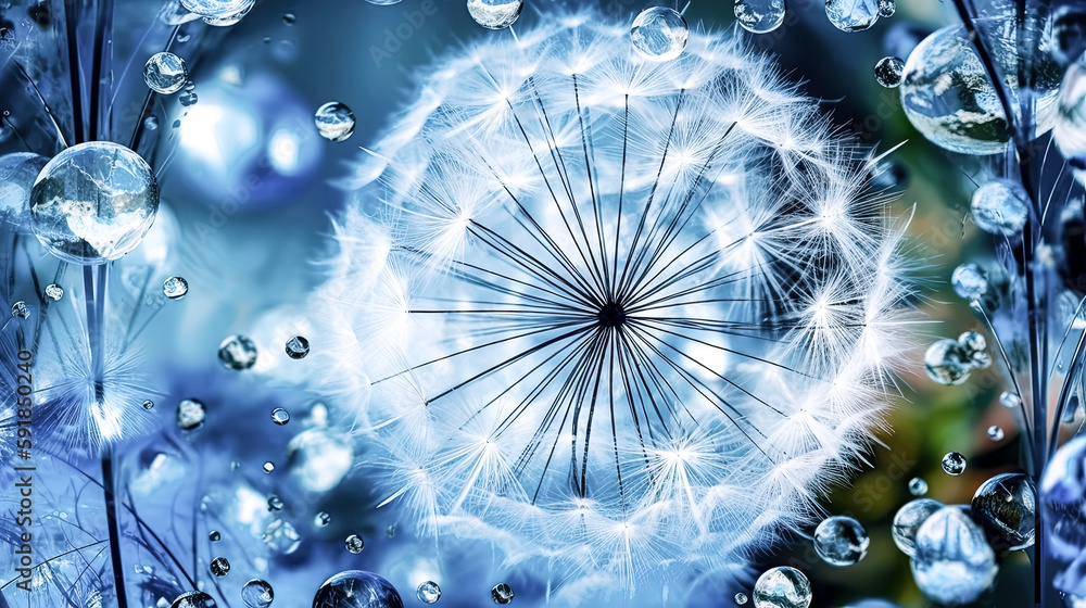 Aufkleber the dandelion flower seed was scattered in springtime, against an abstract background - generative a