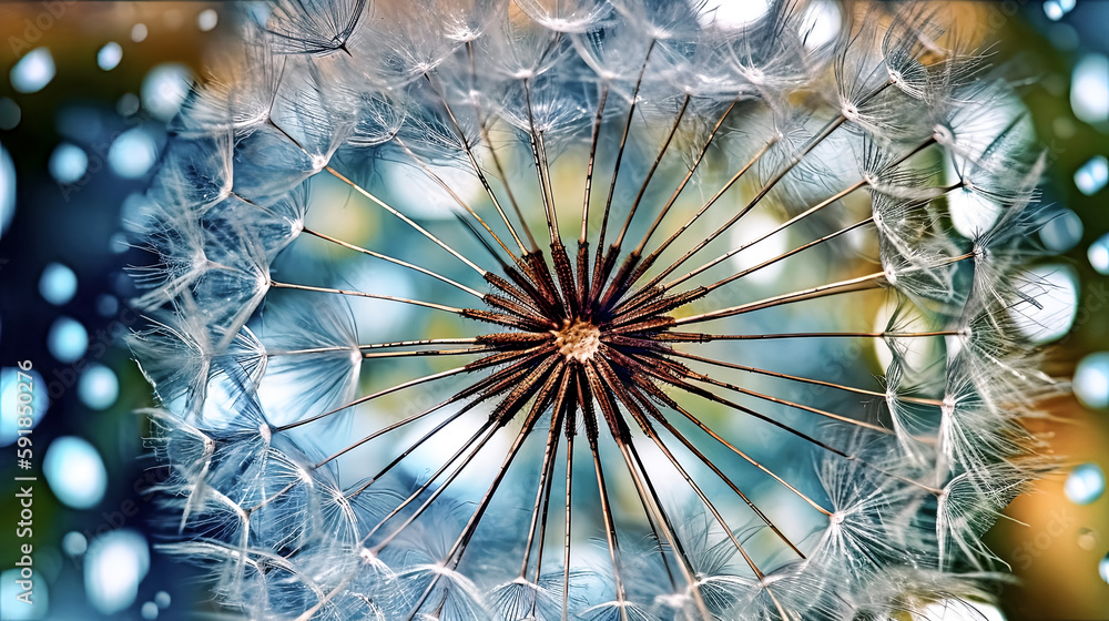 Aufkleber a dandelion flower seed was released in springtime, set against an abstract background - generative 