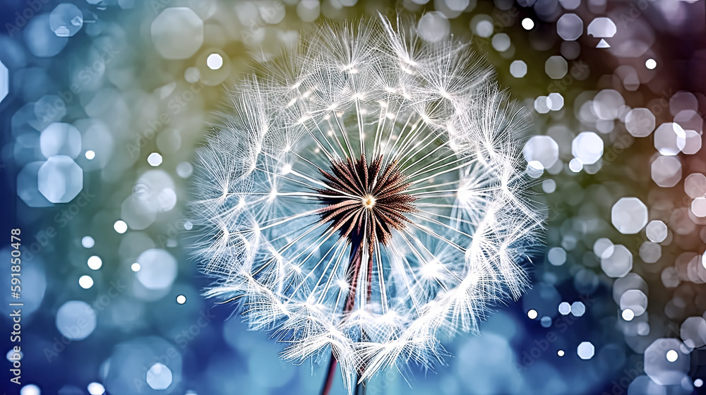 Aufkleber a dandelion flower seed was placed in the springtime against an abstract background - generative ai