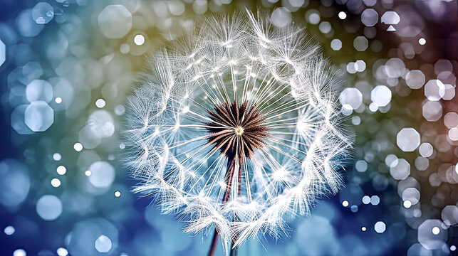 A dandelion flower seed was placed in the springtime against an abstract background - generative ai