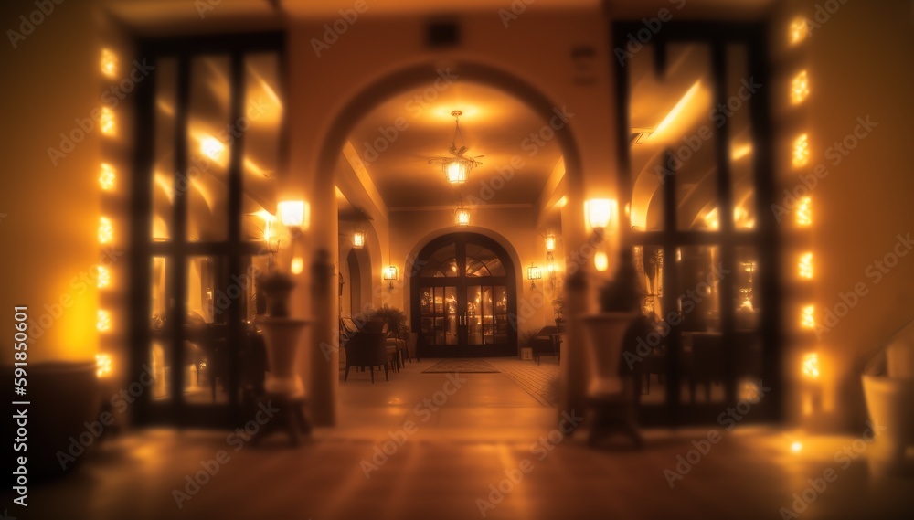 Poster luminous hotel lobby with some blurring generative ai
