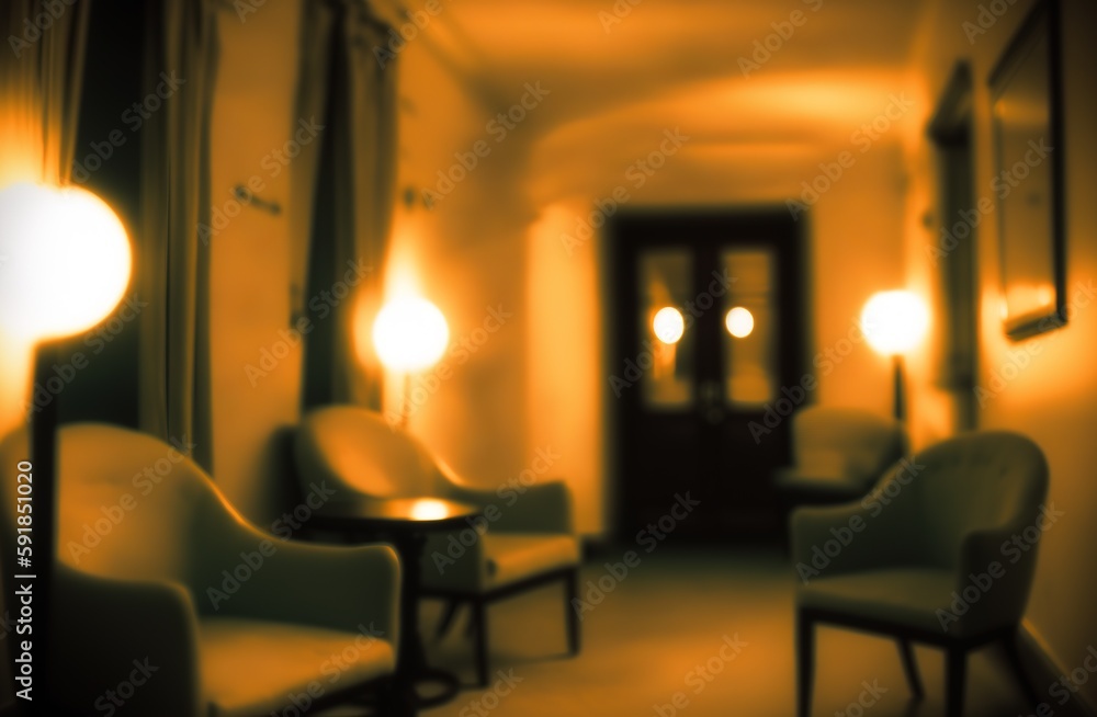 Poster a hazy living space with lighting and sofas generative ai