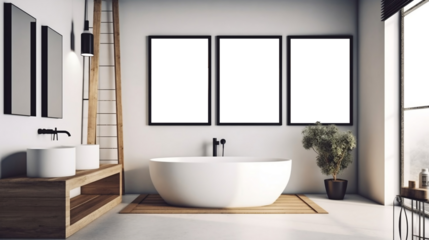 Decorate the empty living room with gray walls and hardwood floor. Generative ai.