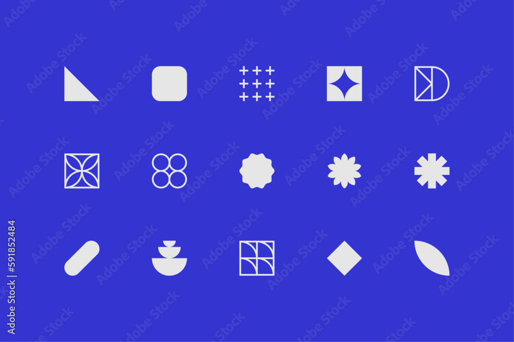 Sticker blue symbols set. abstract and basic shapes. geometric forms. minimalist icons. flat vector concept.
