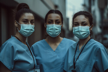 Fototapeta na wymiar healthcare industry with multiracial female people, women working in a hospital. Generative AI