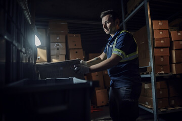 Warehouse worker stocking goods in a warehouse
