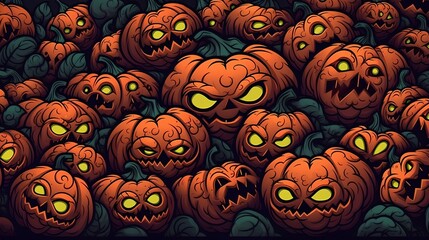 Halloween Pumpkins Pattern Background, Image Ai Generated