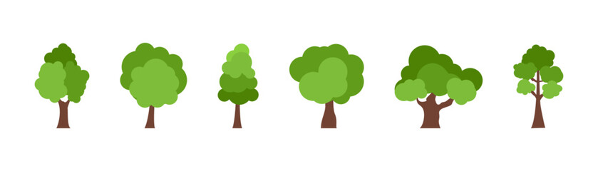 Green trees set. Forest trees Icon.