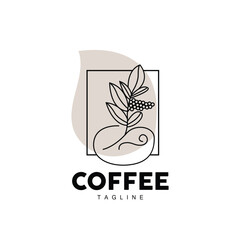Coffee Logo, Coffee Tree Design, Cafe Drink Vector, Icon Brand Illustration Symbol