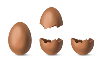 Chocolate eggs on a transparent background. Chocolate egg whole and broken in half.