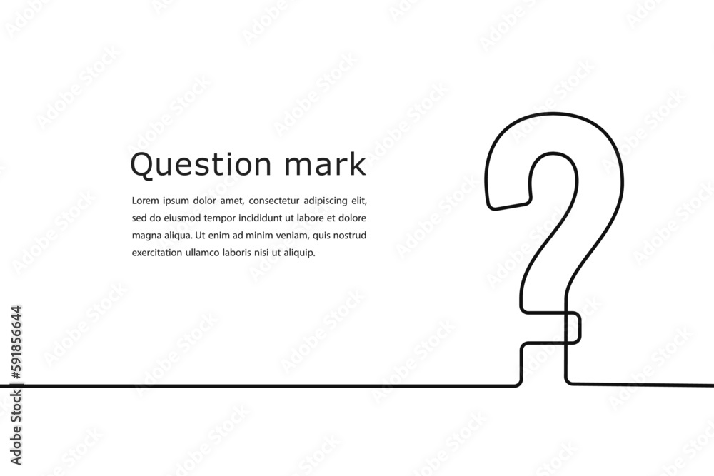 Poster question mark continuous one line. hand drawn black quastion mark isolated on white background. ques