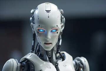 robot in white with artificial intelligence, humanoid android. Generative AI