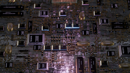 close up of computer circuit board, semiconductor