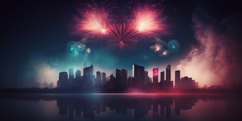 Fototapeta na wymiar Abstract firework background with free space for text, Generative AI