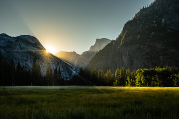 Long Rays of Sun Burst into Yosemite Valley
