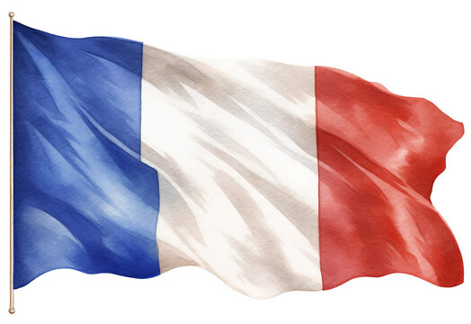 Watercolor flag of France. Isolated country symbol on white background. Generative AI