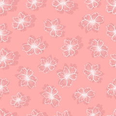 Seamless pattern with hand drawn doodle and silhouette anemone flowers and leaves.