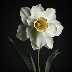 White narcissus flower isolated on black background. Generative AI.
