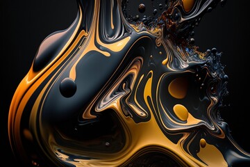 Close-Up View of Liquid Painting on Black Background. Generative AI