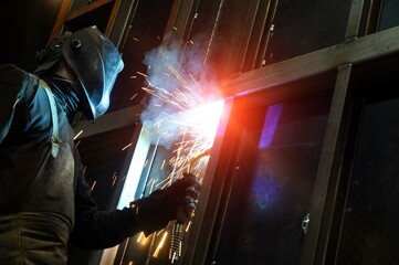 The process of welding a vertical joint in a product.