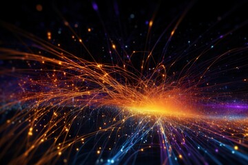 farbige elektrische Kabel und gef&uuml;hrt. Glasfaser, intensive Farben, Hintergrund f&uuml;r Technologie, generative AI