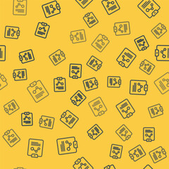 Blue line Chemistry report icon isolated seamless pattern on yellow background. Vector