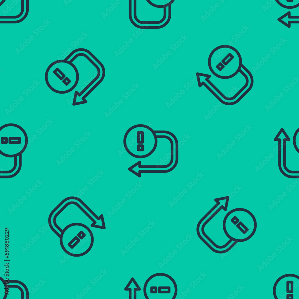 Poster blue line arrow icon isolated seamless pattern on green background. direction arrowhead symbol. navi