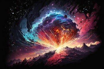 Volcano Erupting into the Depths of Space. Generative AI