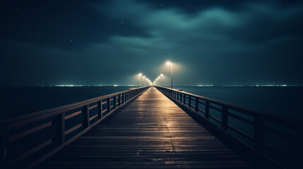 Fototapeta na wymiar bridge over the river at night, generative ai