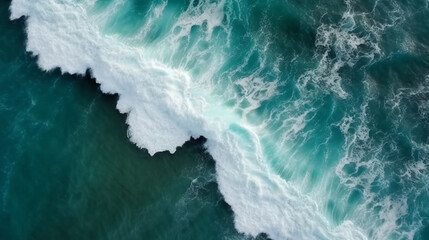 Fototapeta na wymiar wave breaking on the rocks and view of ocean, generative ai