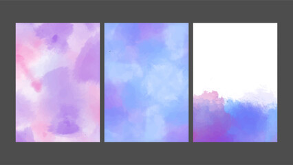 Set of purple vector watercolor backgrounds for poster, brochure or flyer, Bundle of watercolor posters, flyers or cards. Banner template.