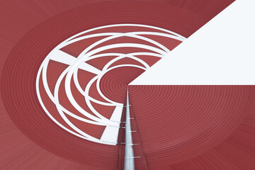 The typical radio antenna broadcasting icon has been recreated in red and white by the artist...