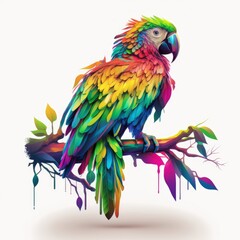 Colorful macaw parrot isolated on white. AI generative