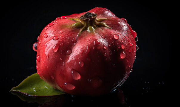 Java apples with water drops on a dark background, Generative AI