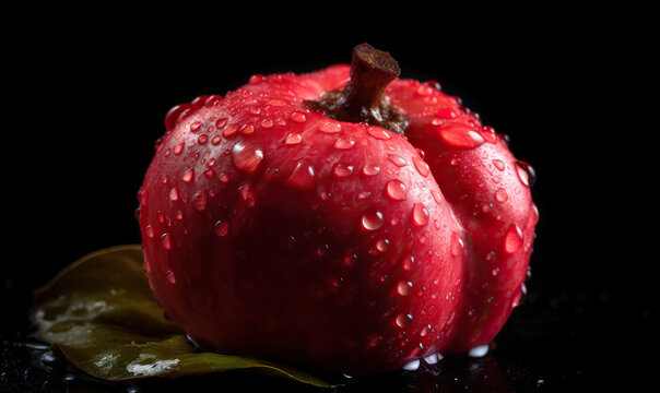 Java apples with water drops on a dark background, Generative AI