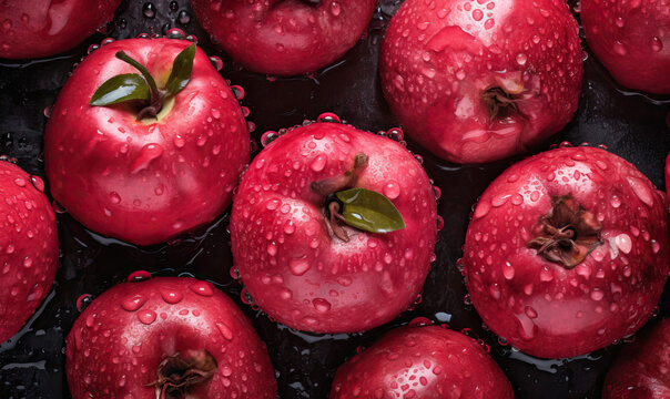 Java apples with water drops on a dark background, Generative AI