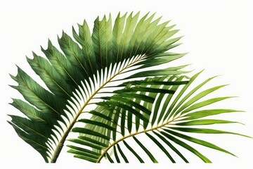 detailed close-up view of a green palm leaf isolated on a white background. Generative AI