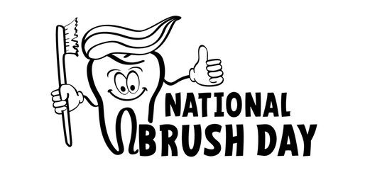 National Brush Day. Cartoon drawing toothbrush and paste. For wash your teeth and molar. Vector toothpaste and tube icon. Teeth brush or tooth brush icon. Dental, mouth hygiene symbol.  