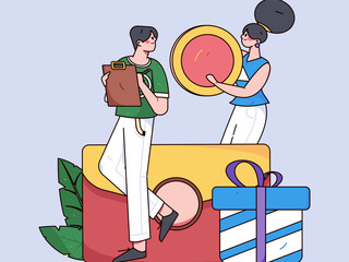 Festive Shopping E-Commerce Online Shopping People Flat Vector Concept Operation Hand Drawn Illustration
