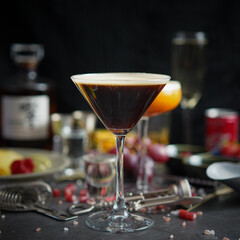 Espresso Martini: Sophisticated Cocktail, Energizing Coffee Flavor, Vodka, Rich Taste, Elegant Glass, Classic Drink, Nightlife Essential, Mixology Art