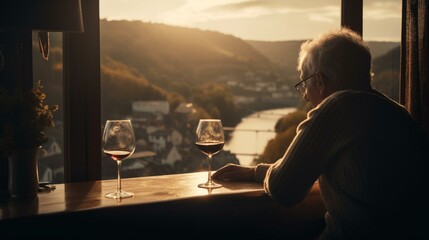person drinking wine at sunset