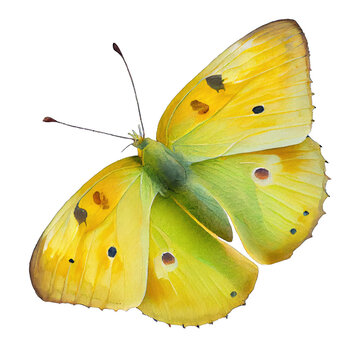 Orange sulphur  buterfly. Watercolor with transparent background. Generative AI