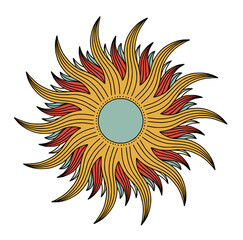 Groovy boho sun stars gradient elements 70s peace love wave hippie mandala