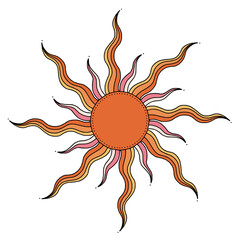 Groovy boho sun stars gradient elements 70s peace love wave hippie mandala