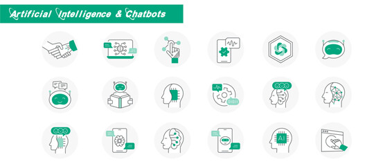 Artificial Intelligence and chatbot icons. Innovative AI and chatbot icons for your digital project. Vector Editable Stroke.