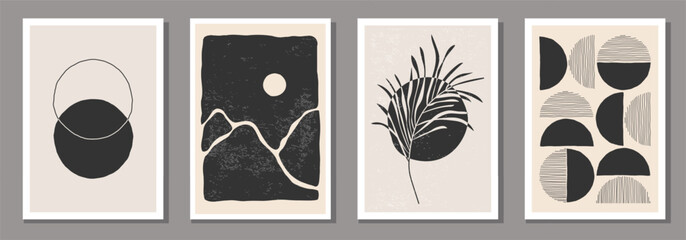 Fototapeta na wymiar Set of minimalist posters with abstract organic shapes composition