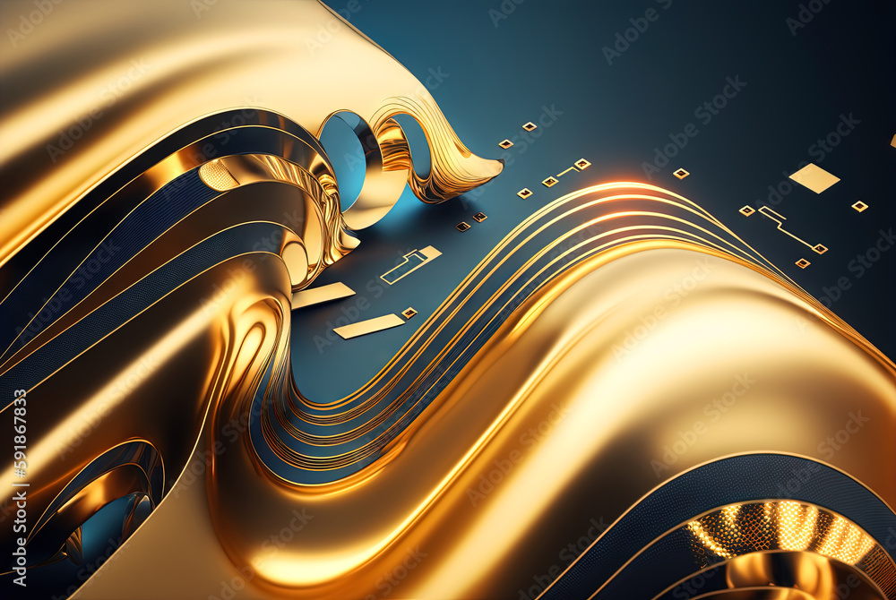 Poster Technology abstract with shiny data wave flow. Science concept with glowing wires connected on futuristic background. Generated AI.