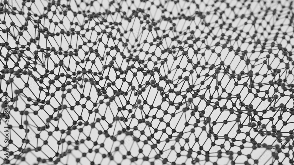 Poster abstract data empty space. technology network node concept. black chaotic atoms, dna or molecule.