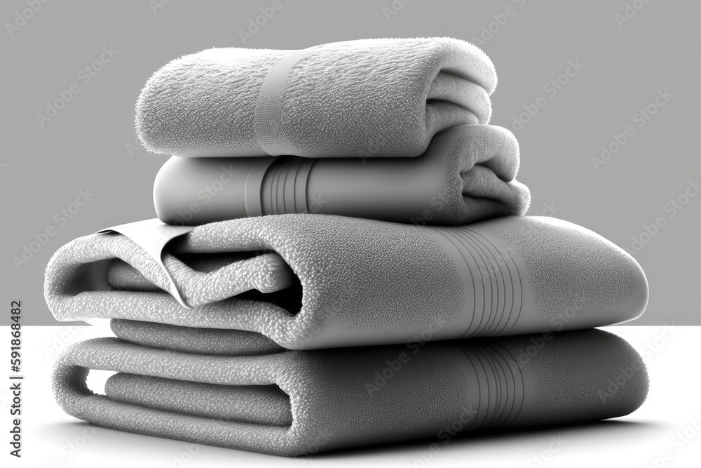 Poster neat stack of folded towels on a white background. generative ai